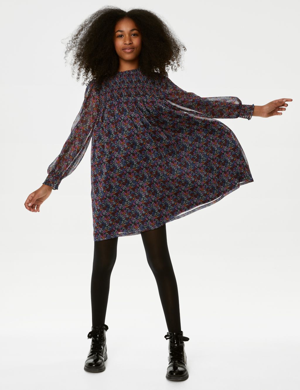 Printed Shirred Dress (6-16 Yrs) image 4