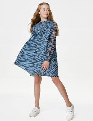 

Girls M&S Collection Printed Shirred Dress (6-16 Yrs) - Blue Mix, Blue Mix