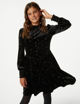 

Girls M&S Collection Velvet Glitter Star Dress (6-16 Yrs) - Black, Black