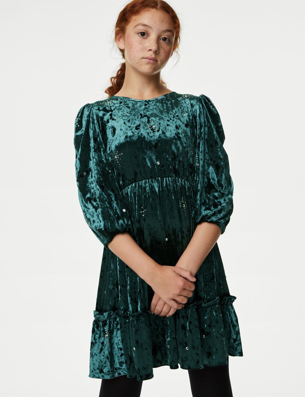 Crushed Velvet Rhinestone Dress (6-16 Yrs) image 1