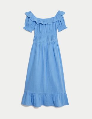 Pure Cotton Shirred Frill Dress (6-16 Yrs)