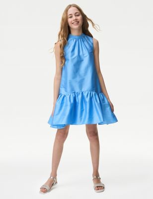 M&S Girls Organza Bow Dress (7-16 Years) - 7-8 Y - Blue, Blue