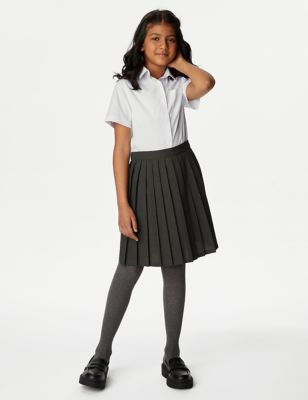 M&S Girls Easy Dressing Pull On School Skirt (2-16 Yrs) - 8-9 Y - Grey, Grey,Black
