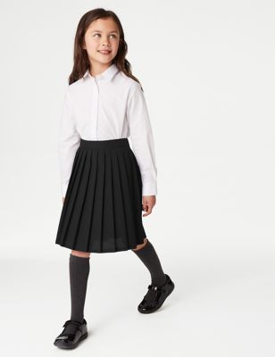 M&S Girls Easy Dressing Pull On School Skirt (2-16 Yrs) - 10-11 - Black, Black,Grey
