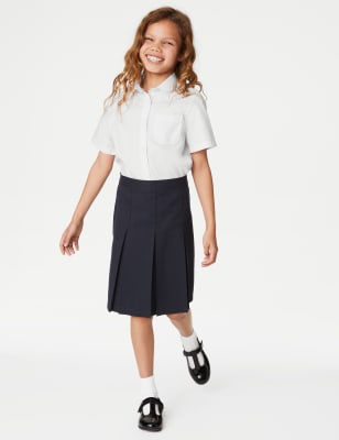 M&S Girls Girl's Slim Fit Permanent Pleats School Skirt (2-18 Yrs) - 6-7 Y - Navy, Navy,Grey,Black