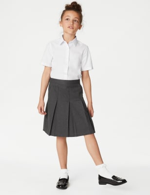 M&S Girls Plus Fit Permanent Pleats School Skirt (2-18 Yrs) - 2-3 Y - Grey, Grey