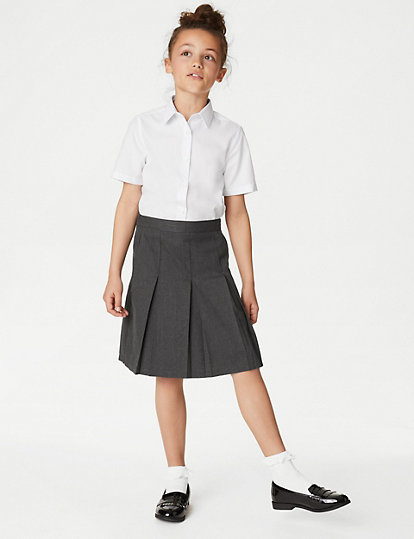 M&S Collection Girls' Plus Fit Permanent Pleats School Skirt (2-18 Yrs) - 4-5 Y - Grey, Grey