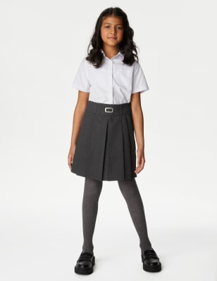 M&S Girls Girl's Permanent Pleats School Skirt (2-16 Yrs) - 14-15 - Grey, Grey,Black