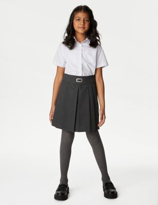 M&S Girls Permanent Pleats School Skirt (2-16 Yrs) - 8-9 Y - Grey, Grey,Black