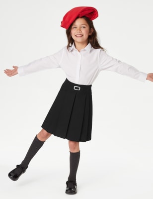 M&S Girls Permanent Pleats School Skirt (2-16 Yrs) - 6-7 Y - Black, Black,Grey