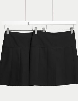 M&S Girls 2-Pack Plus Fit Pleated School Skirts (2 - 18 Yrs) - 11-12 - Black, Black