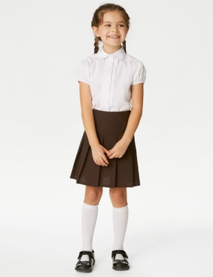 Girls M&S Collection 2Pk Girls' Crease Resistant School Skirts (2-16 Yrs) - Brown, Brown