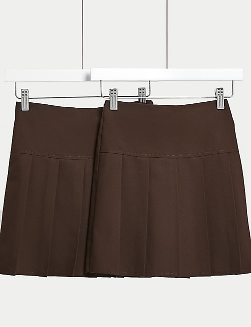 Marks And Spencer Girls M&S Collection 2pk Girls' Crease Resistant School Skirts (2-16 Yrs) - Brown, Brown