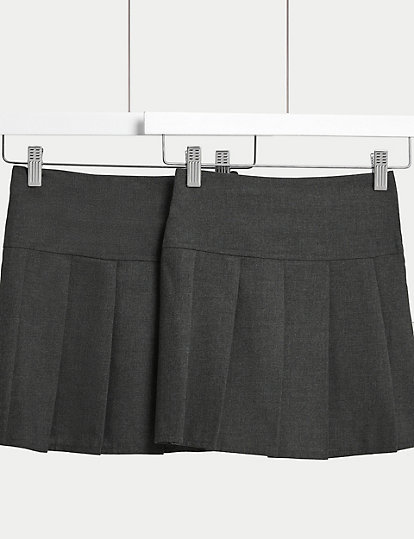 M&S Collection 2Pk Girls' Crease Resistant School Skirts (2-16 Yrs) - 10-11 - Grey, Grey