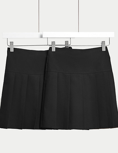 M&S Collection 2Pk Girls' Crease Resistant School Skirts (2-16 Yrs) - 29 - Black, Black