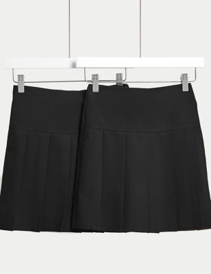 M&S Girls 2-Pack Crease Resistant School Skirts (2-16 Yrs) - 11-12 - Black, Black,Navy,Grey