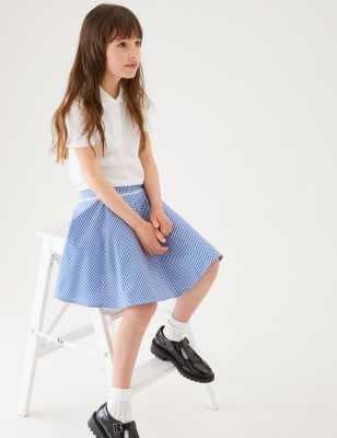 

Girls M&S Collection Girls' Pure Cotton Gingham Skater School Skirt (2-14 Yrs) - Mid Blue, Mid Blue