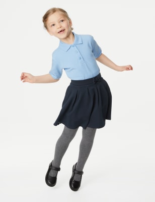 M&S Girls Jersey Pleated School Skirt (2-14 Yrs) - 8-9 Y - Navy, Navy,Grey