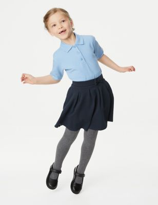M&S Girls Jersey Pleated School Skirt (2-14 Yrs) - 10-11 - Navy, Navy,Grey