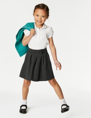 M&S Girls Jersey Pleated School Skirt (2-14 Yrs) - 3-4 Y - Grey, Grey,Navy