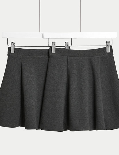 M&S Collection 2Pk Girls' Jersey Skater School Skirts (2-18 Yrs) - 9-10Y - Grey, Grey