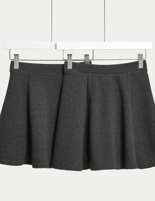 M&S Girls 2-Pack Jersey Skater School Skirts (2-18 Yrs) - 6-7 Y - Grey, Grey,Black