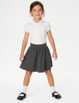 Girls M&S Collection 2Pk Girls' Jersey Heart Pocket School Skirts (2-14 Yrs) - Grey