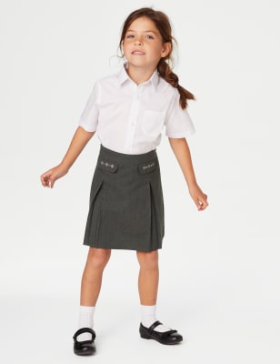 M&S Girls 2pk Girl's Embroidered School Skirts (2-18 Yrs) - 3-4 Y - Grey, Grey