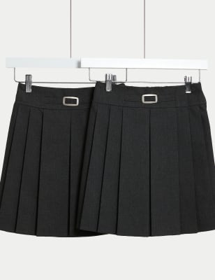 M&S Girls 2pk Girl's Permanent Pleats School Skirts (2-18 Yrs) - 3-4 Y - Grey, Grey