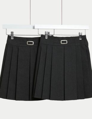 M&S Girls 2-Pack Permanent Pleats School Skirts (2-18 Yrs) - 7-8 Y - Grey, Grey