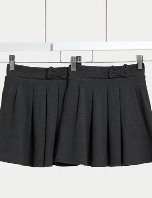 M&S Girls 2-Pack Jersey Bow School Skirts (2-14 Yrs) - 3-4 Y - Grey, Grey