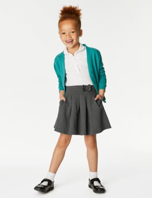 M&S Girls 2pk Girl's Jersey Bow School Skirts (2-14 Yrs) - 7-8 Y - Grey, Grey