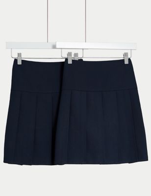 M&S Girls 2pk Girl's Pleated School Skirts (2-18 Yrs) - 7-8 Y - Navy, Navy,Black,Grey