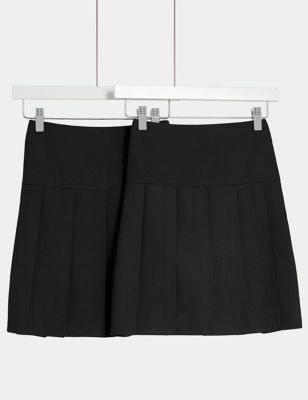 M&S Girls 2-Pack Pleated School Skirts (2-18 Yrs) - 16-17 - Black, Black,Navy,Grey