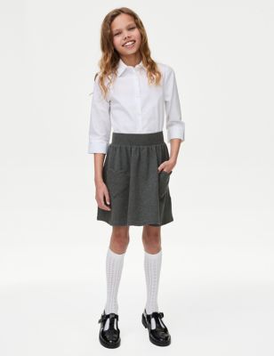 M&S Girls Cotton Rich Skater School Skirt (2-14 Yrs) - 7-8 Y - Grey, Grey