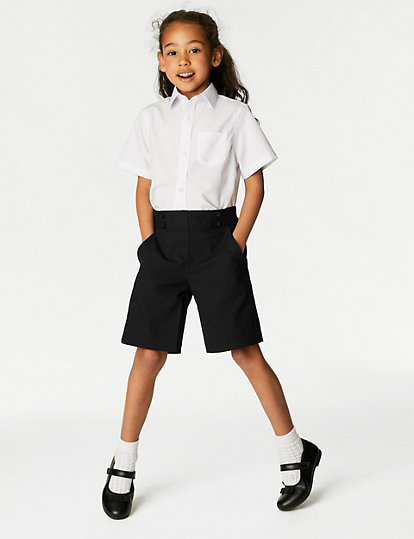 M&S Collection Girls' Button Front School Shorts (2-16 Yrs) - 9-10Y - Black, Black