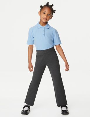 M&S Girls Regular Leg Jersey School Trousers (2-16 Yrs) - 7-8 Y - Grey, Grey,Navy Mix,Black Mix