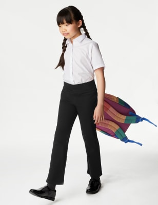 Pantalon fille coupe standard en maille, idéal pour l'école - Black Mix