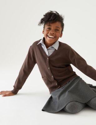 

M&S Collection Cárdigan escolar de algodón para chicas (3-16 años) - Brown, Brown