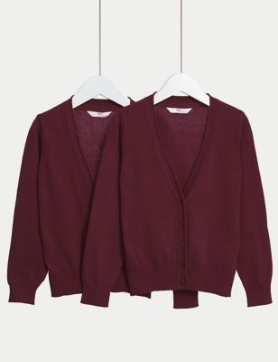 Marks And Spencer Girls M&S Collection 2pk Girls' Pure Cotton School Cardigan (3-18 Yrs) - Burgundy, Burgundy