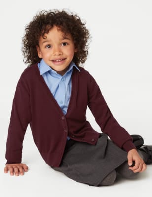 M&S Girls 2-Pack Pure Cotton School Cardigan (3-18 Yrs) - 12-13 - Burgundy, Burgundy,Red,Blue,Black,