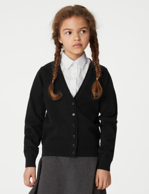 M&S Girls 2-Pack Pure Cotton School Cardigan (3-18 Yrs) - 14-15 - Black, Black,Red,Navy,Brown,Blue,G