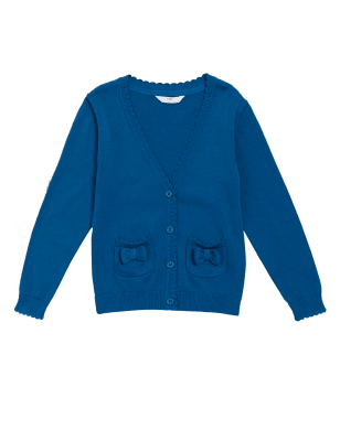 

Girls M&S Collection Girls' Pure Cotton Bow Pocket School Cardigan (3-18 Yrs) - Blue, Blue