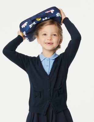 Marks And Spencer Girls M&S Collection Girls' Pure Cotton Bow Pocket School Cardigan (3-18 Yrs) - Navy, Navy