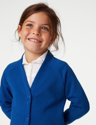 M&S Girls Girl's Jersey School Cardigan (2-18 Yrs) - 14-15 - Royal Blue, Royal Blue,Navy,Bottle Gree