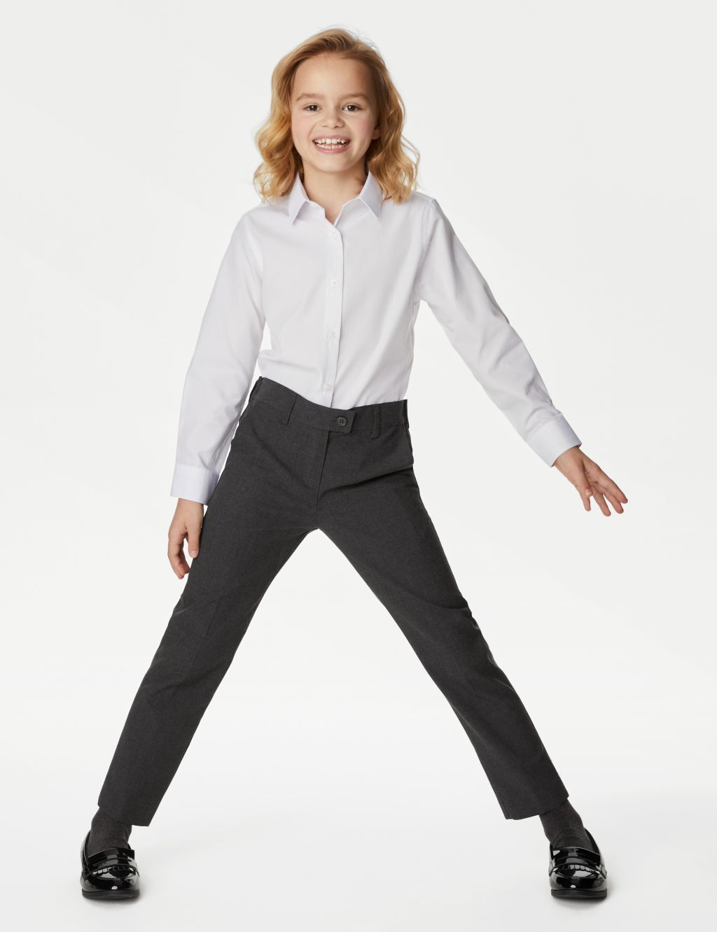 School 2pk Girls' Slim Leg Longer Length Trousers (2-18 Yrs) image 2