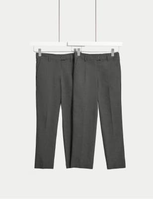 Marks And Spencer Girls M&S Collection School 2pk Girls' Slim Leg Plus Fit Trousers (2-18 Yrs) - Grey