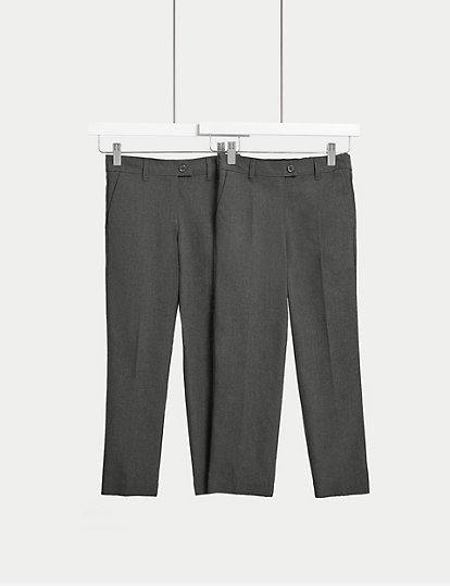 M&S Collection 2Pk Girls' Slim Leg Plus Waist School Trousers (2-18 Yrs) - 3-4 Y - Grey, Grey