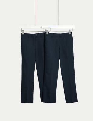 M&S Girls 2-Pack Slim Leg School Trousers (2-18 Yrs) - 6-7 Y - Navy, Navy,Grey,Black