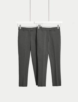 Comfy Stretchy School Trousers For Girls – Soft Ribbed Pull-On Style (Slim Fit)